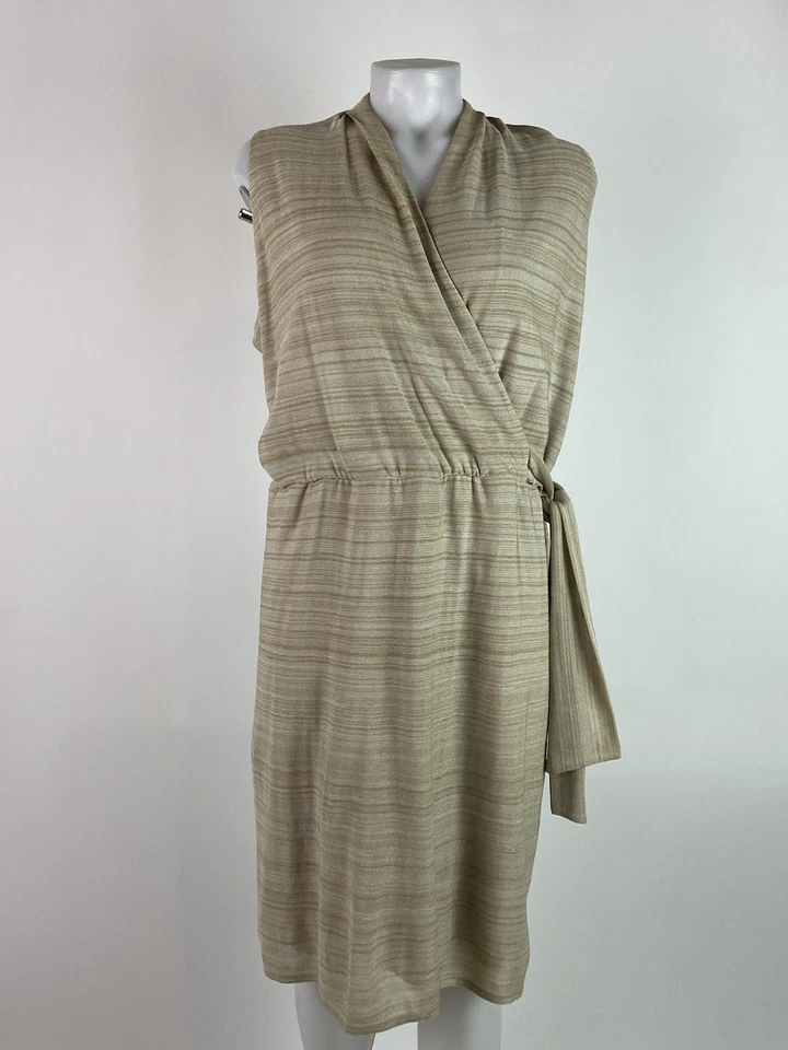 Vestido Misook talla 1x arenisca bronceado a rayas tejido imitación envolvente forrado sin mangas Foto 1 de 4