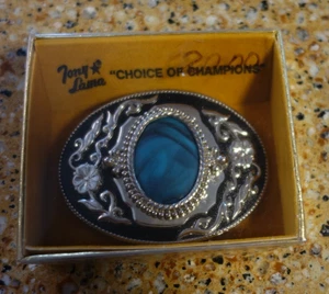 Cintura VINTAGE Western Tony Lama con scatola - fiori tono argento con fibbia pietra - Foto 1 di 7