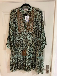 New Miss June Lagenlook Green Embellished Tiered Frill Dress - One Size BNWT - Picture 1 of 13