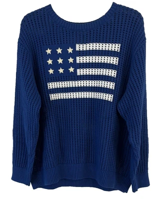 Suéter Joan Rivers Bandera Algodón Tejido Abierto Azul Talla Grande A596265 Mujer CB35P Foto 1 de 4