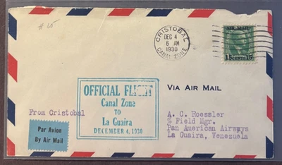 First Flight Cristobal, CZ to La Guaira, NY, December 4, 1930 cancel - Image 1 of 2