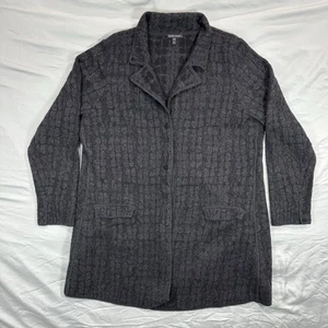 Eileen Fisher Cardigan Jacket Wool Blend Women's XL Black Checkered Classic - Picture 1 of 9