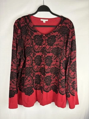 Isaac Mizrahi LIVE! Cardigan Sweater Sz 1X Lace Print Long Sleeve Holidays - Image 1 of 4