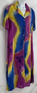 Mlle Gabrielle Size 14 Sheer Boho Art to Wear Maxi Slit Duster Swim Cover Up Top - Picture 1 of 24