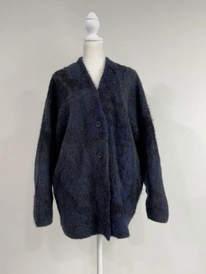 COS Jacquard Alpaca Wool Blend Cardigan Winter Soft Oversized XS Blue Black Gray - Image 1 of 4
