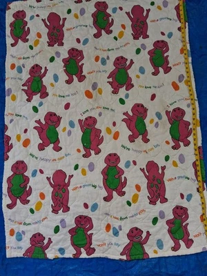 Manta acolchada vintage Barney púrpura dinosaurio Bibb Co cuna  Foto 1 de 4