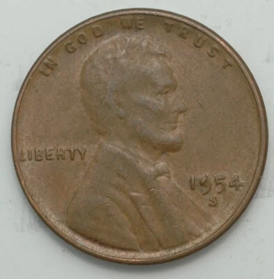 1954-S Error LINCOLN WHEAT CENT DIE CHIP  FILLED "9” On DATE nice coin - Image 1 of 2