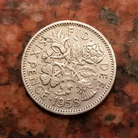 1958 GREAT BRITAIN SIX PENCE COIN (GOOD LUCK WEDDING COIN) - #B0882 Cover