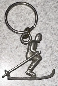 Vintage Ski Skiing Pewter Key Chain - Picture 1 of 3