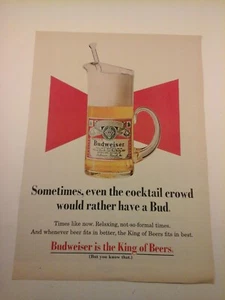 Vintage 1969 Bier Promo Druck Anzeige Budweiser Bier - "The Cocktail Crowd" 8"x11" - Bild 1 von 1