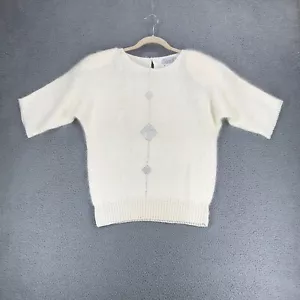 Maglione Vintage Nannell Impreziosito Tg M Manica Corta Lino Angora Capelli di Coniglio - Foto 1 di 9