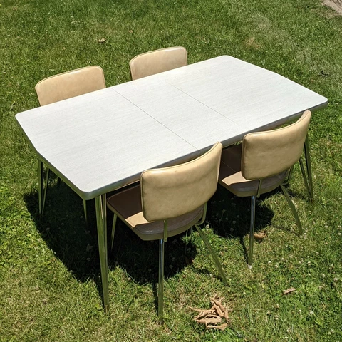 Howell 60" x 36" Table w/ Leaf & Chairs - white chrome 656 657C vintage 50s Cover