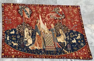 2x3 ft Vintage French Handmade Verdure Tapestry The Lady Of Unicorn Wall Hanging - Picture 1 of 8