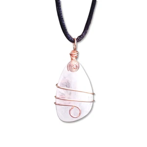 Quartz Pendant Necklace Copper Wrapped Universal All Healer Gemstone Jewellery - Picture 1 of 11
