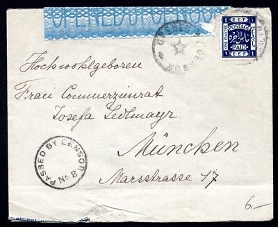 PALESTINE 1919 TRIPLE CENSORED COVER FROM JERUSALEM TYING 1P. EEF ISSUE - Image 1 of 2