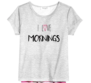 Family PJs Girls "I Love Mornings" Pajama Top, Heather Gray, 6/7 - Picture 1 of 1
