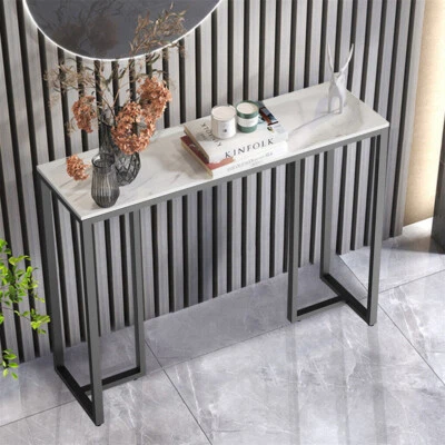 Heavy Real Marble Console Table Hallway Entryway Table Steel 3-Legs Support Desk