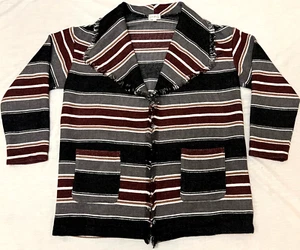 Giacca Wonderly donna taglia M marrone grigio righe aperto davanti spesso cardigan frange - Foto 1 di 6