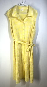 Chloe + Rene Gingham Seersucker Dress Size 3X Button Front Pockets Yellow White - Picture 1 of 11