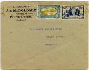 FRENCH GUADELOUPE to BRITISH GUIANA DOLOMIE PRINTED ENV 1938 EXHIBITION FRANKING - Picture 1 of 2