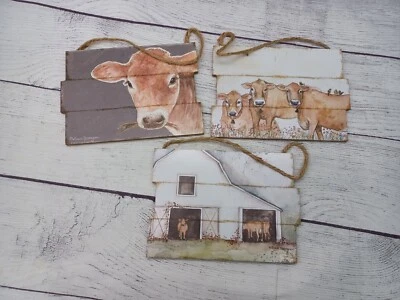 Juego de 3 letreros colgantes de tablones de vaca - granero, primitivo, jersey marrón, decoración rural Foto 1 de 4
