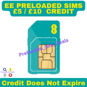 Carte SIM EE Pay As You Go avec crédit de 5 £ ou 10 £ | Pas d'expiration | Livraison gratuite au Royaume-Uni - Photo 1 sur 3