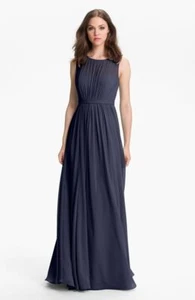 Jenny Yoo Vivienne Vestido de gasa plisada azul marino talla 2 NWT - Imagen 1 de 2