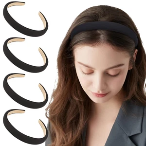 4 Pack Black Headbands for Women Fashion Padded Headbands Thick Headbands Soft P - Picture 1 of 12