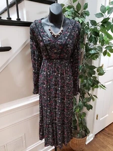 New Directions Womens Black 100% Rayon Round Neck Long Sleeve Long Maxi Dress 14 - Picture 1 of 12