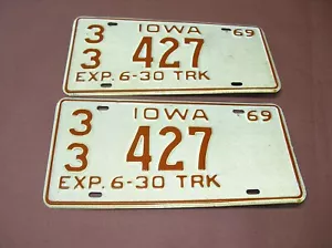 1969 69 NOS 427 IOWA LICENSE PLATE TRUCK FAYETTE IA CHEVROLET CHEVY - Picture 1 of 2