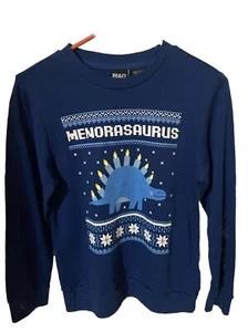 Menorasaurus Kid's Dinosaur Fleece Hanukkah Sweatshirt Navy Medium NWT - Picture 1 of 10
