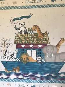 Daisy Kingdom Noah’s Ark Fabric Panel Aqua Blue Animal Crackers F35 - Picture 1 of 5
