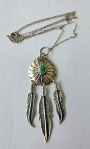 Vintage Native American Navajo Feather Leaf Sterling Turquois 19" Necklace - Picture 1 of 3