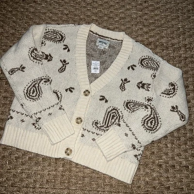 Cardigã suéter novo com etiquetas American Eagle marfim marrom acastanhado paisley P - Imagem 1 de 4