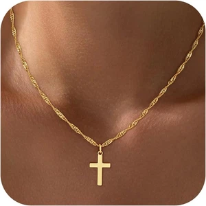 Cross Necklace for Women Trendy - Dainty 18K Real Gold Plated Minimalist Cross N - Picture 1 of 12