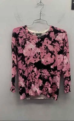 Joseph A. Womens Pink Black Floral Silk Blend Cardigan Sweater Size S - Image 1 of 3