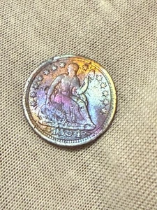 1854/54 Seated Half Dime - High Grade + Toned Au Pitted You Grade It - Picture 1 of 2