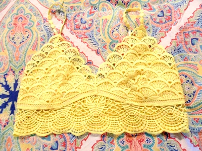 New Free People Adella Bralette Lace Womens Size XL Yellow Sexy Top - Image 1 of 4
