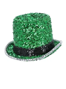 Smiffys Fever Deluxe Felt & Sequin Top Hat, Green - Picture 1 of 1