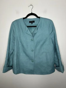 Talbots Blue Linen Button Front Career Casual Blazer Jacket Womens  Size 12 - Picture 1 of 8