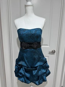 Y2K Homecoming Ruby Rox Dress Teal Strapless Bubble Hem Size 7 Juniors - Picture 1 of 3