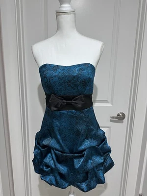 Y2K Homecoming Ruby Rox Dress Teal Strapless Bubble Hem Size 7 Juniors - Image 1 of 3