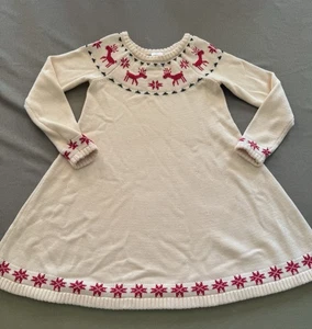 Hanna Andersson Fair Isle Sweater Dress Size 130 US 8 Wool Blend Reindeer White - Picture 1 of 5