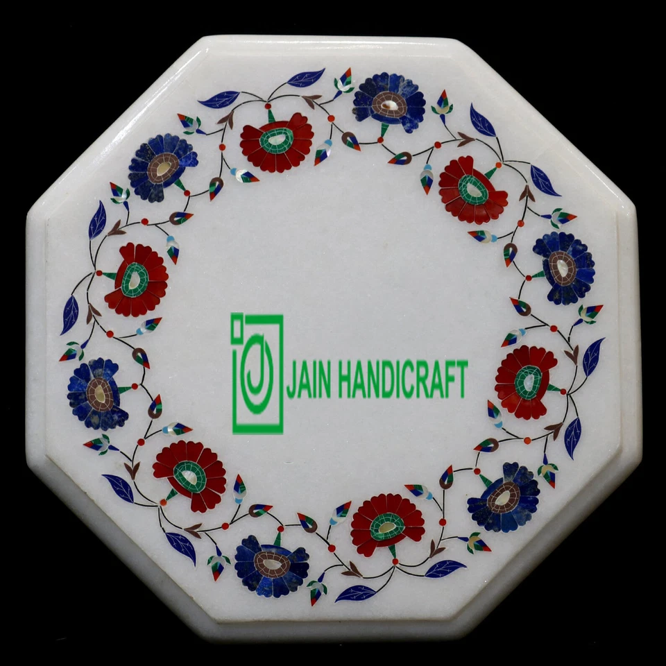 Mesa de centro de lapislázuli con incrustación de piedra semipreciosa de 12" decoración de mesa esquinera de mármol Foto 1 de 4