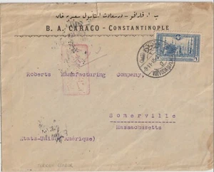 1916 TURKEY 1 Pi MOSQUE OF SULTAN ON CENSORED COVER FROM VOIVODE GALATA - Picture 1 of 2