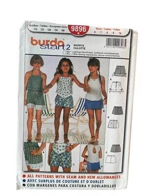 UNCUT FF Sewing Pattern Burda 9896 Shorts Culotte Girls Size 6-10 - Image 1 of 2