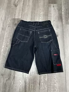 Pantaloncini corti vintage anni 00 Ecko Unltd Complex Y2K in denim blu ricamato taglia 34 - Foto 1 di 5