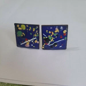 7Sp Art Blue Yellow Red Ect Metal Square Cufflinks - Picture 1 of 2