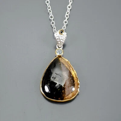 Unique 18 ct Natural Tourmaline Necklace 925 Sterling Silver 17.75"/N22437 - Image 1 of 4