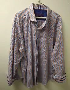 Robert Graham Button down Shirt Men's 3XL Orange Navy Plaid Tailored Fit Modern - Picture 1 of 12